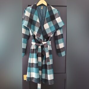 Plaid Wrap Coat with Belt